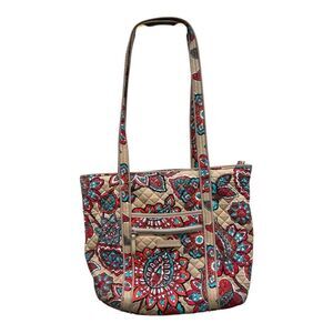 Vera Bradley Quilted Floral Tote Shoulder Bag Paisley Red Teal Tan Boho EUC